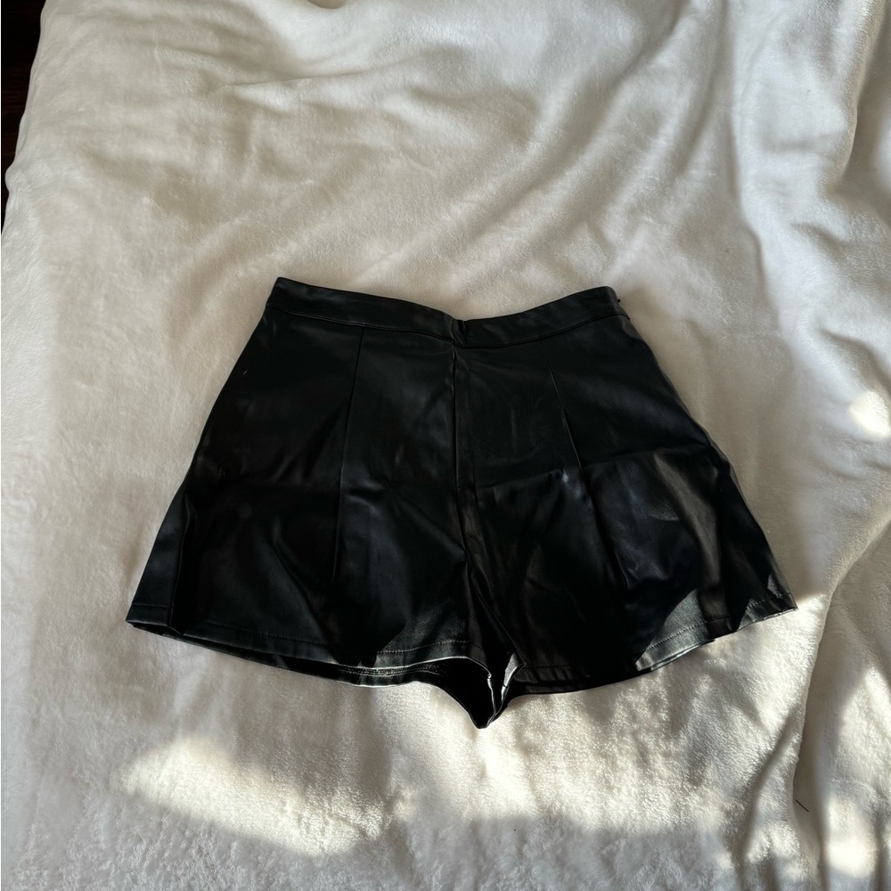 Pretty little thing black leather shorts